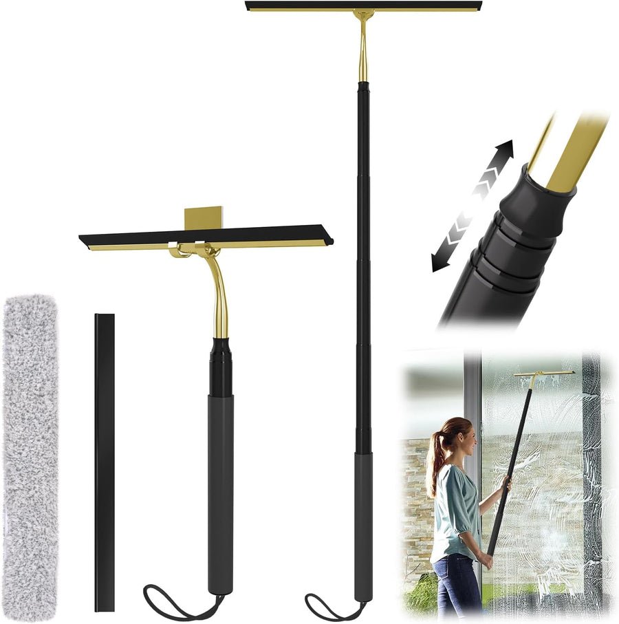 Extendable Telescopic Glass Squeegee with Microfiber Cleaning Pad